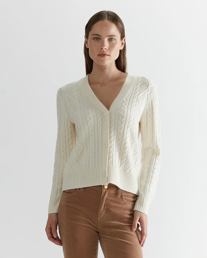 Women Knits and Cardigans Sportscraft Merino Wool Cable Cardigan Winter White