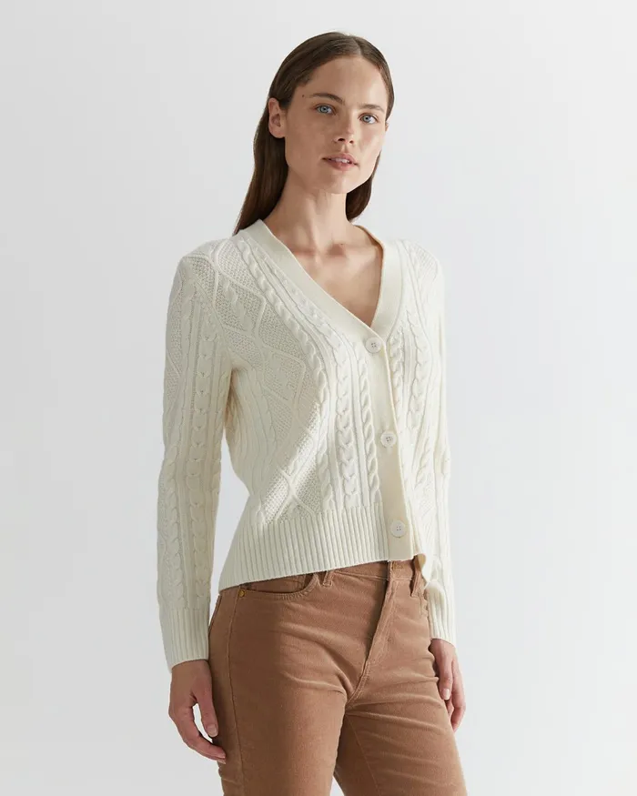Women Knits and Cardigans Sportscraft Merino Wool Cable Cardigan Winter White