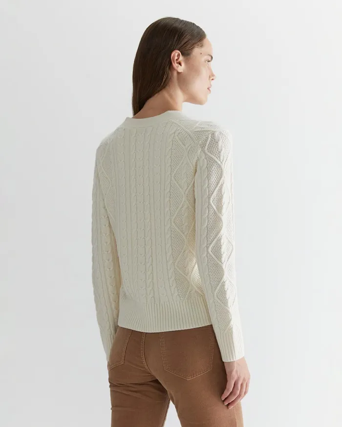 Women Knits and Cardigans Sportscraft Merino Wool Cable Cardigan Winter White
