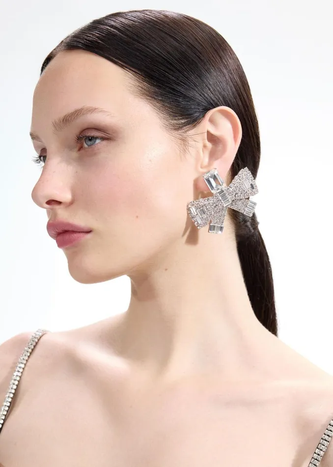 Women Large Crystal Bow Earrings Self Portrait Jewellery