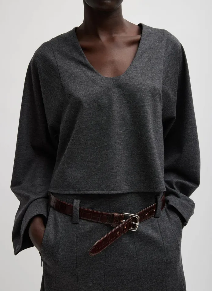 Women Melange Jersey UNeck Top Dark Heather Grey Tibi Tops