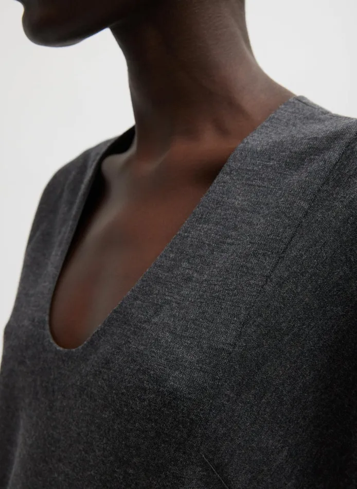 Women Melange Jersey UNeck Top Dark Heather Grey Tibi Tops