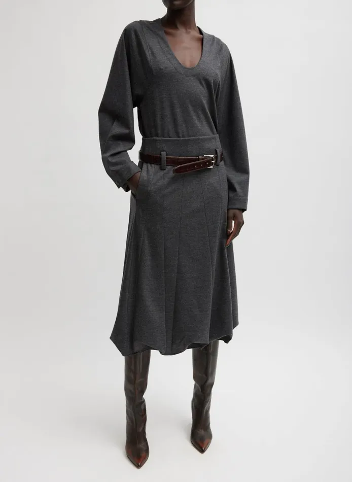 Women Melange Jersey UNeck Top Dark Heather Grey Tibi Tops