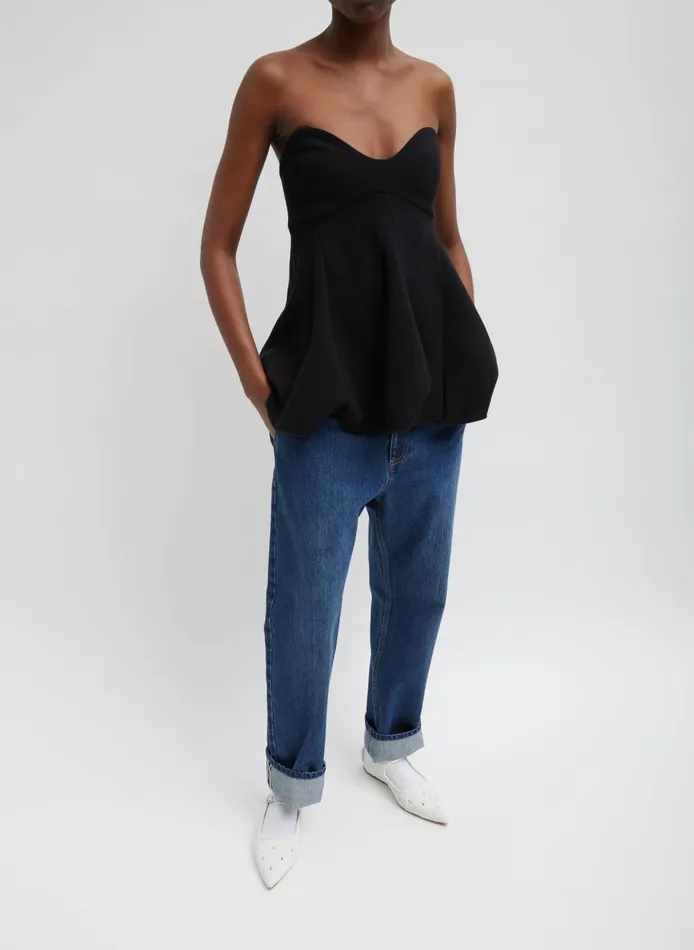 Women Melee Crepe Strapless Top Black Tibi Tops