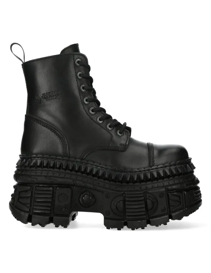 WomenMen Ankle Boot Black Tank MWall083cS3 New Rock Military
