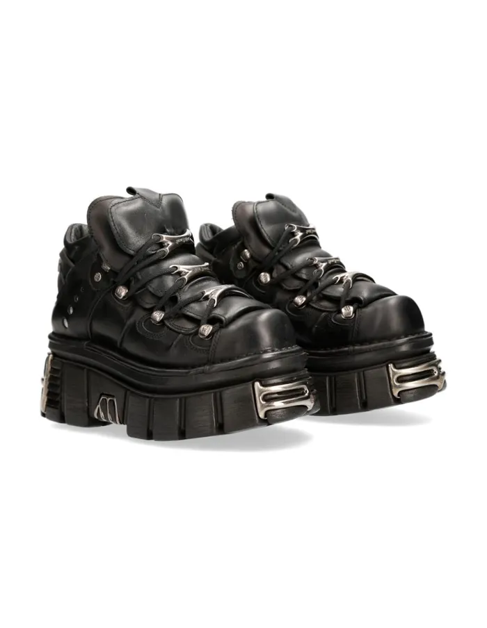 WomenMen Ankle Boot Black Tower With Laces M106S112 New Rock Platform