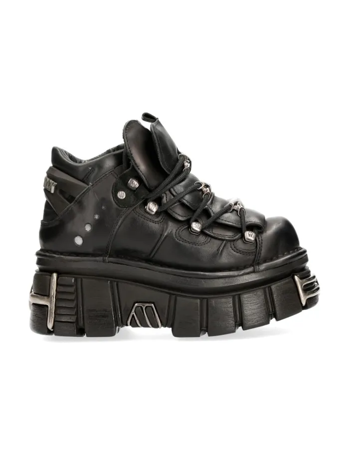 WomenMen Ankle Boot Black Tower With Laces M106S112 New Rock Platform