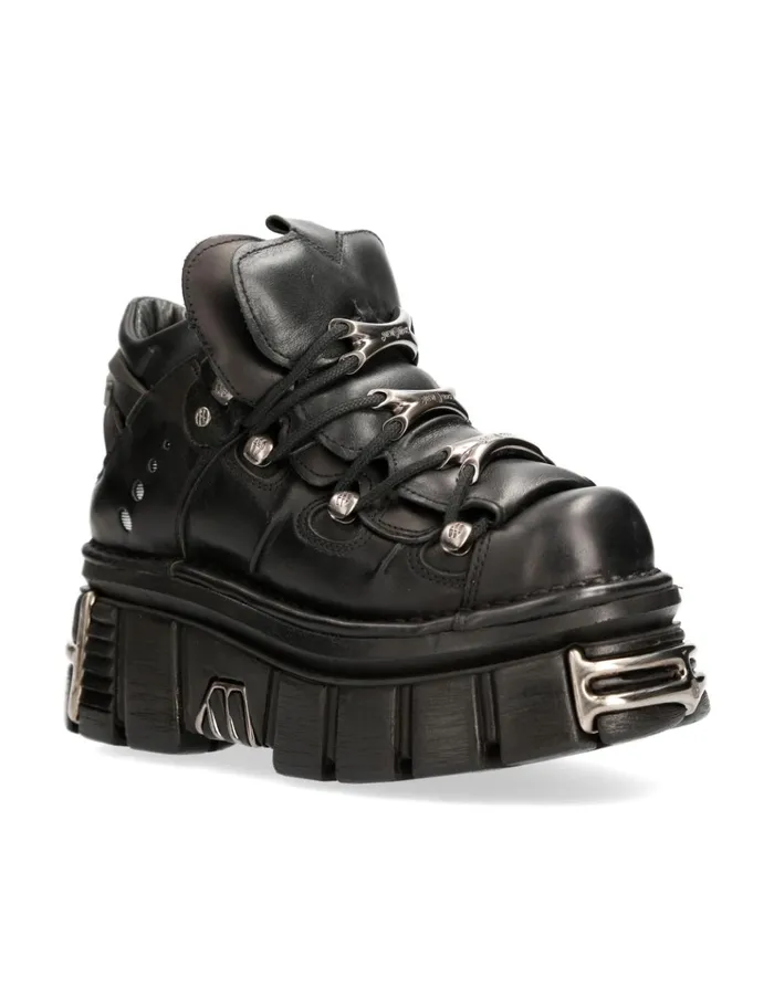 WomenMen Ankle Boot Black Tower With Laces M106S112 New Rock Platform