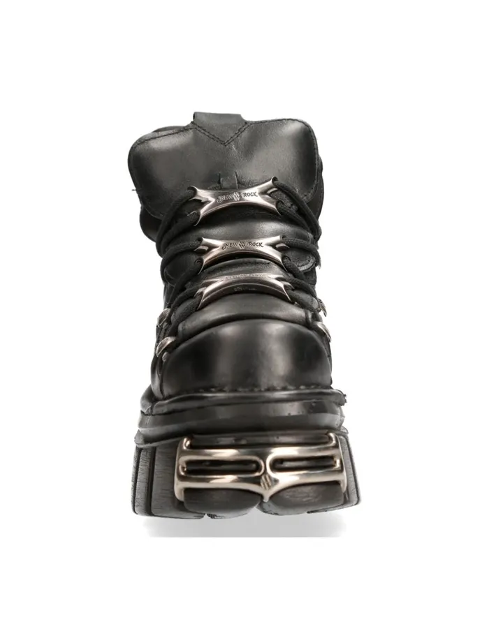 WomenMen Ankle Boot Black Tower With Laces M106S112 New Rock Platform
