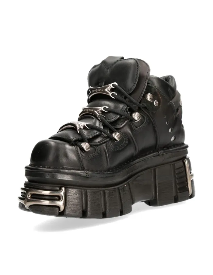WomenMen Ankle Boot Black Tower With Laces M106S112 New Rock Platform