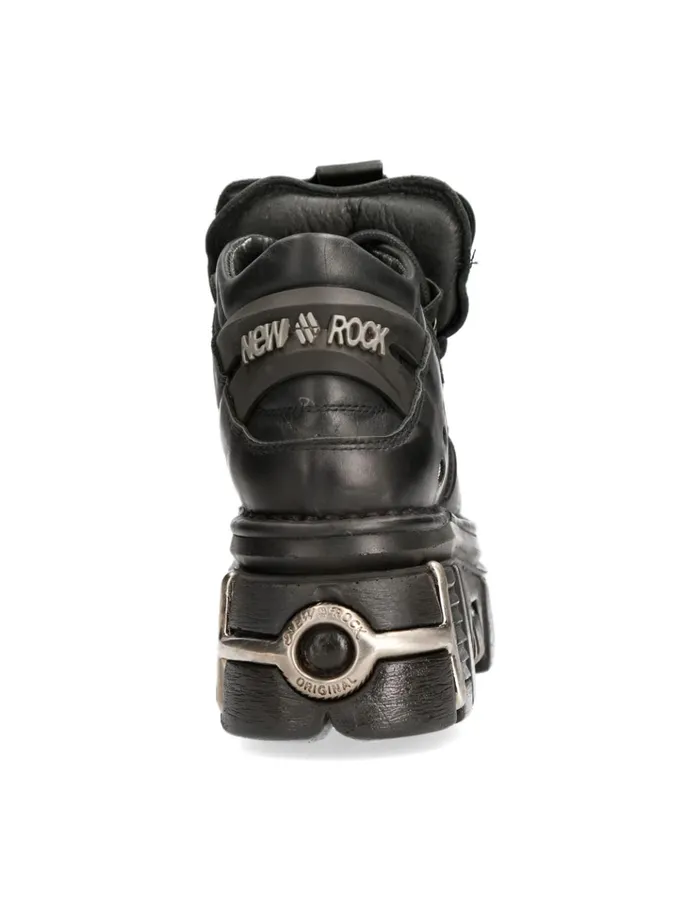 WomenMen Ankle Boot Black Tower With Laces M106S112 New Rock Platform
