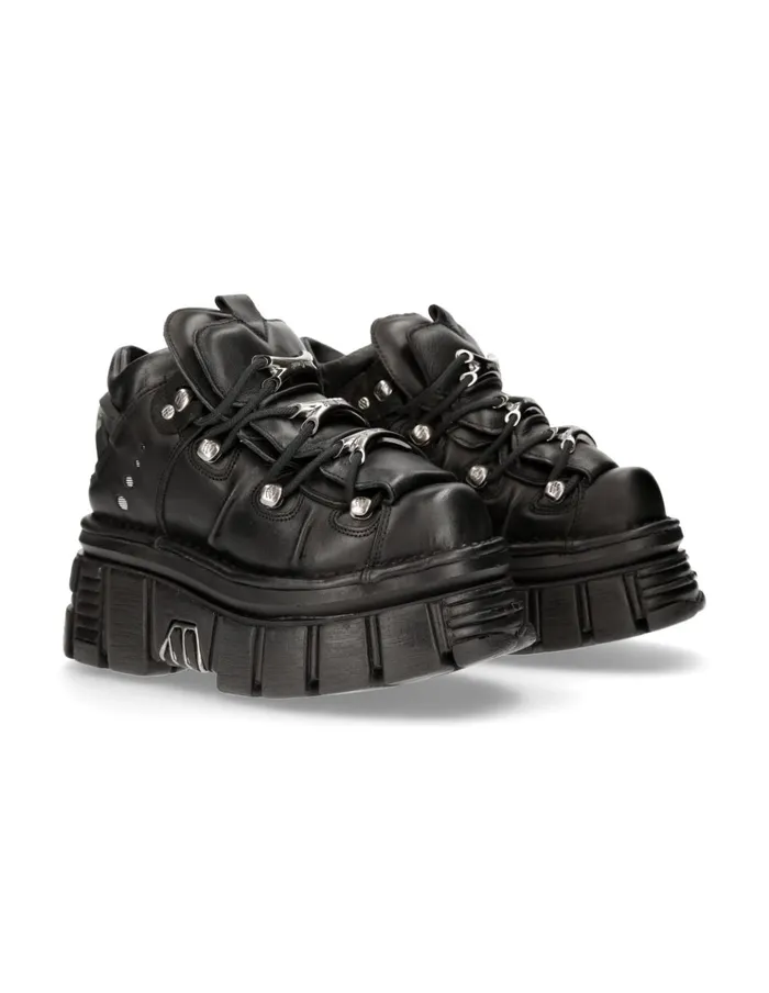 WomenMen Ankle Boot Black Tower With Laces M106S29 New Rock Booties