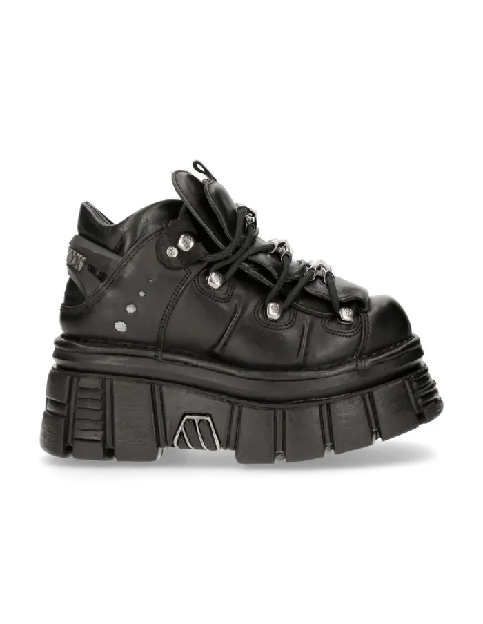 WomenMen Ankle Boot Black Tower With Laces M106S29 New Rock Booties
