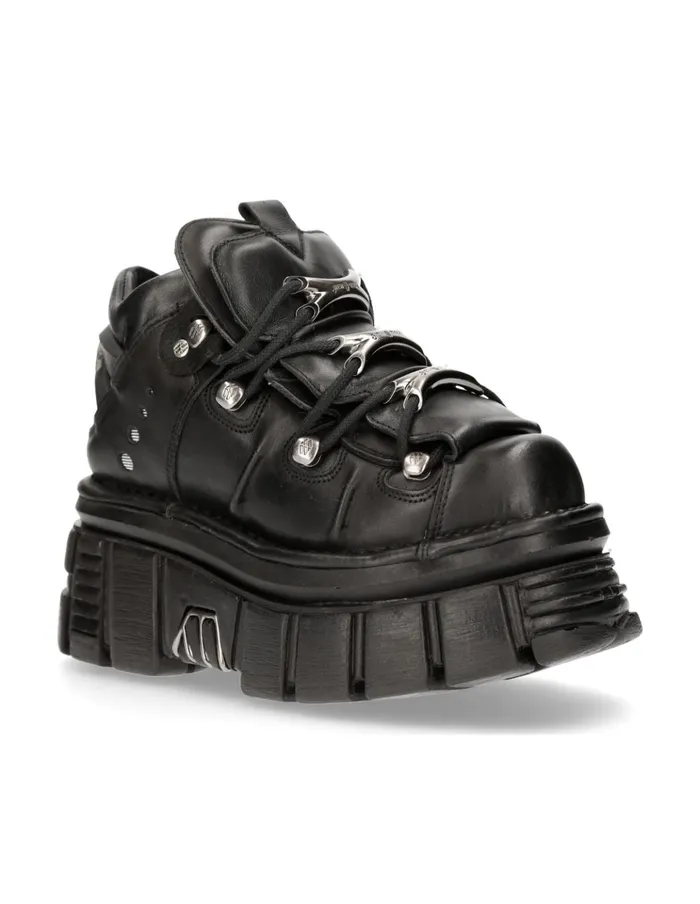 WomenMen Ankle Boot Black Tower With Laces M106S29 New Rock Booties