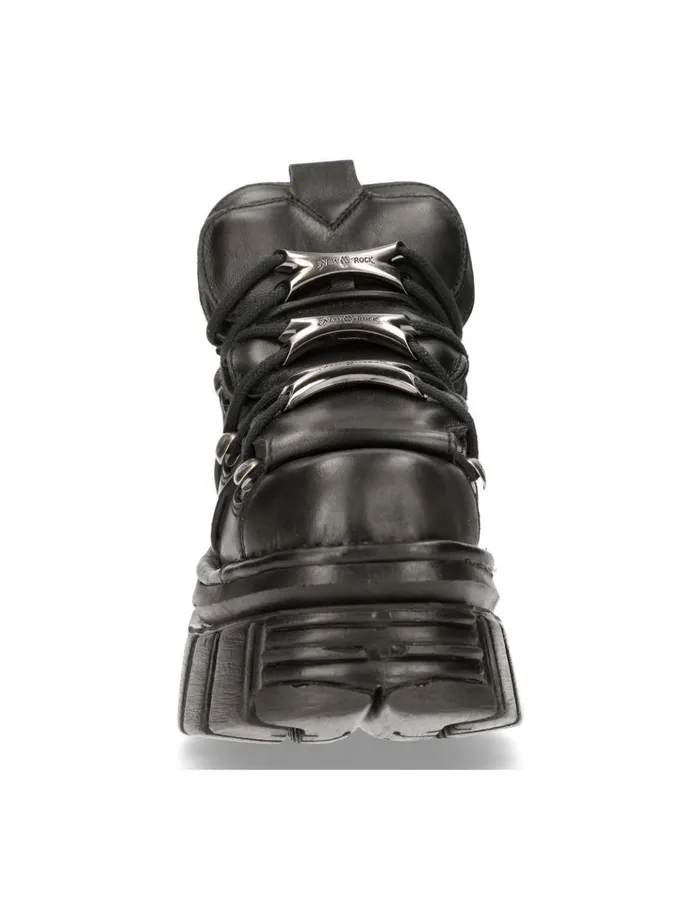 WomenMen Ankle Boot Black Tower With Laces M106S29 New Rock Booties