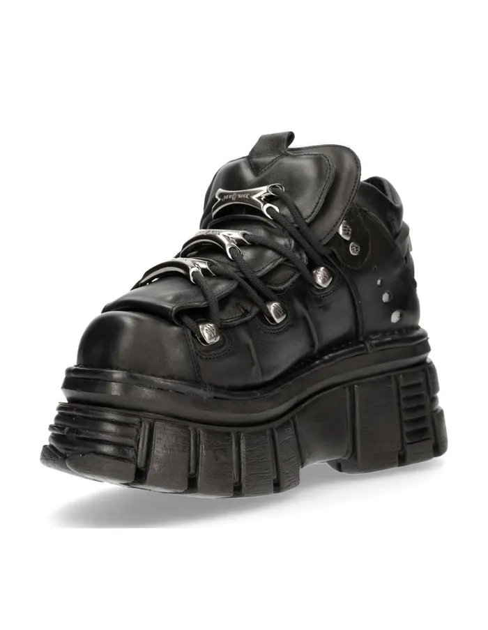 WomenMen Ankle Boot Black Tower With Laces M106S29 New Rock Booties