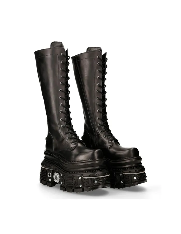 WomenMen High Boot Black Imperfect With Laces M235C11 New Rock Boots
