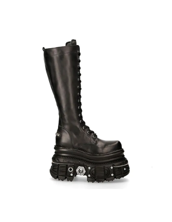 WomenMen High Boot Black Imperfect With Laces M235C11 New Rock Boots