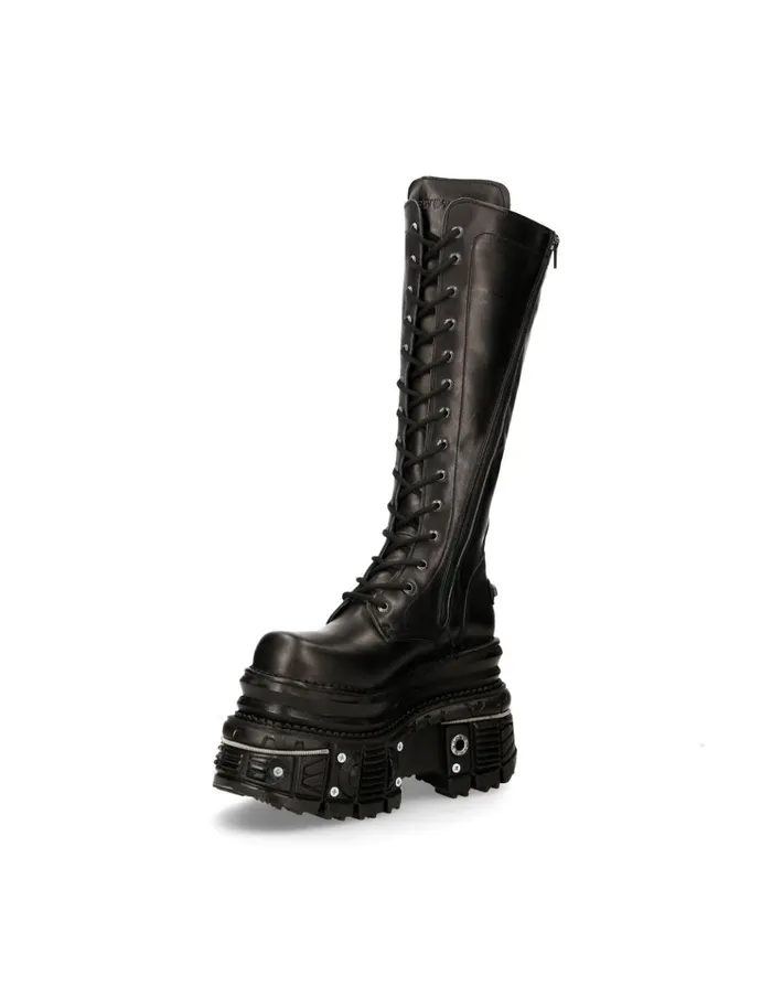WomenMen High Boot Black Imperfect With Laces M235C11 New Rock Boots