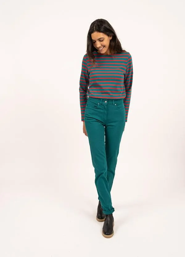 Women MERIDAME II Emerald Green Red Saint James Breton Striped Shirts