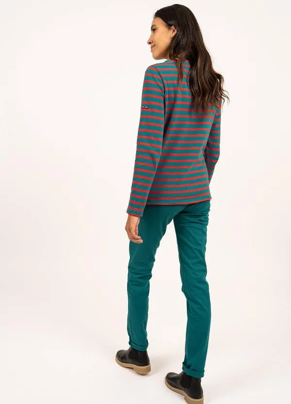 Women MERIDAME II Emerald Green Red Saint James Breton Striped Shirts Women MERIDAME II Emerald Green Red Saint James Breton Striped Shirts