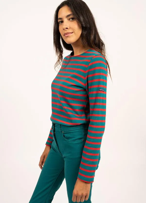Women MERIDAME II Emerald Green Red Saint James Breton Striped Shirts Women MERIDAME II Emerald Green Red Saint James Breton Striped Shirts