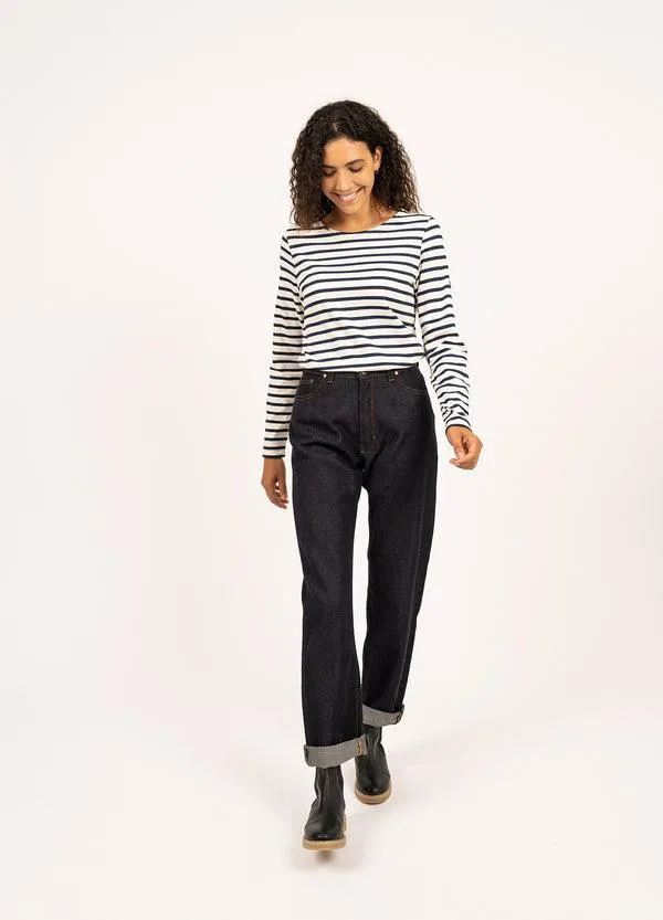 Women MINQUIDAME Ecru Navy Saint James Breton Striped Shirts