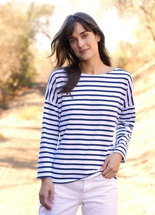 Women MINQUIERS DROP II White Navy Saint James Breton Striped Shirts