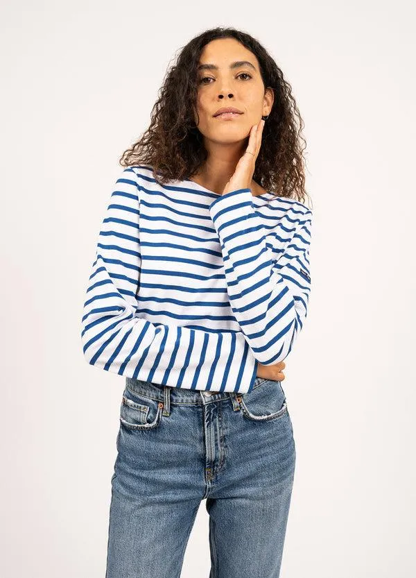 Women MINQUIERS MODERN White Royal Blue Saint James Breton Striped Shirts Women MINQUIERS MODERN White Royal Blue Saint James Breton Striped Shirts