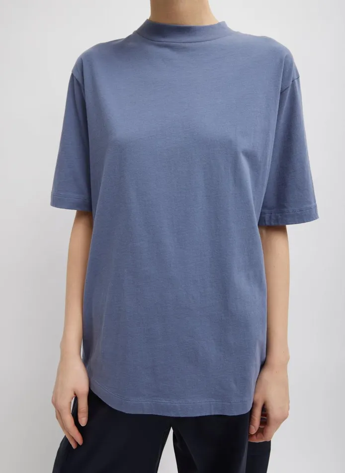 Women Mock Neck Unisex TShirt Dusty Navy Tibi Fundamentals