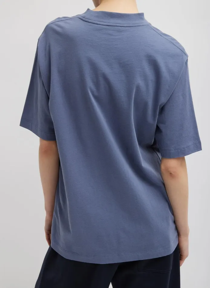 Women Mock Neck Unisex TShirt Dusty Navy Tibi Fundamentals
