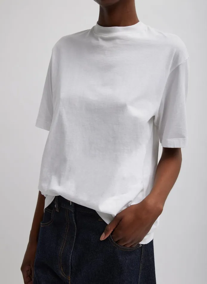 Women Mock Neck Unisex TShirt White Tibi Tops