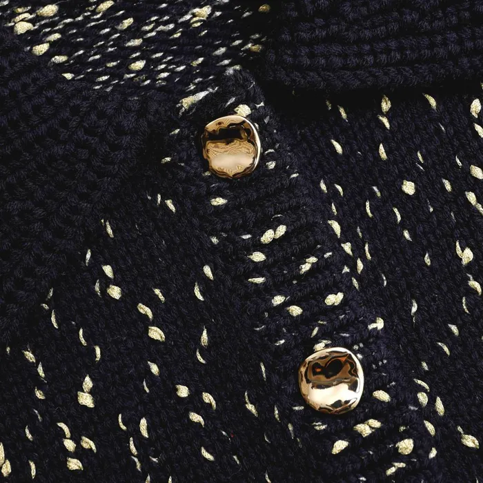 Women Navy Metallic Merino Cardigan Self Portrait Tops