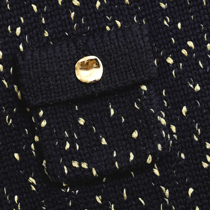 Women Navy Metallic Merino Knit Midi Skirt Self Portrait Bottoms