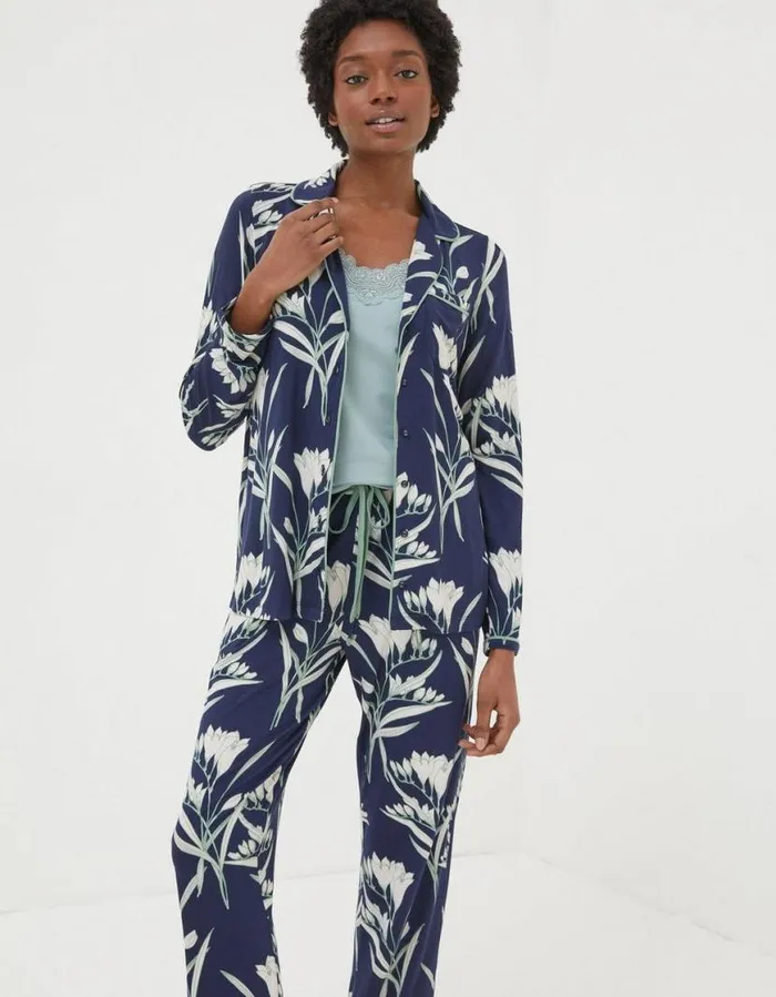 Women Nightwear and Loungewear FatFace Eva Spring Blooms Jersey Pyjama Bottoms Navy