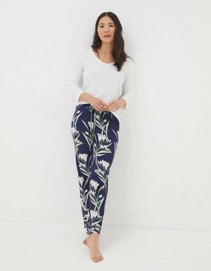Women Nightwear and Loungewear FatFace Eva Spring Blooms Jersey Pyjama Bottoms Navy