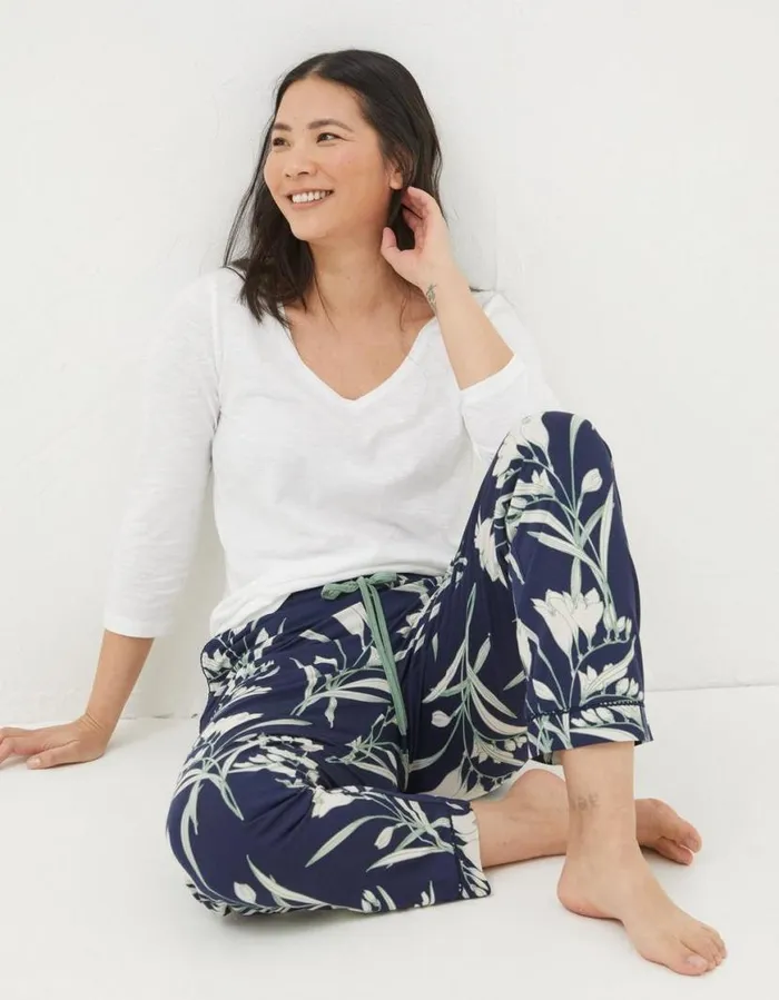 Women Nightwear and Loungewear FatFace Eva Spring Blooms Jersey Pyjama Bottoms Navy