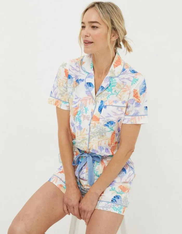Women Nightwear and Loungewear FatFace Ocean Shell Shirt Ivory