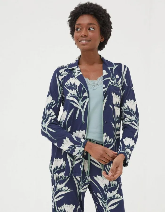 Women Nightwear and Loungewear FatFace Spring Blooms Jersey Nightshirt Navy