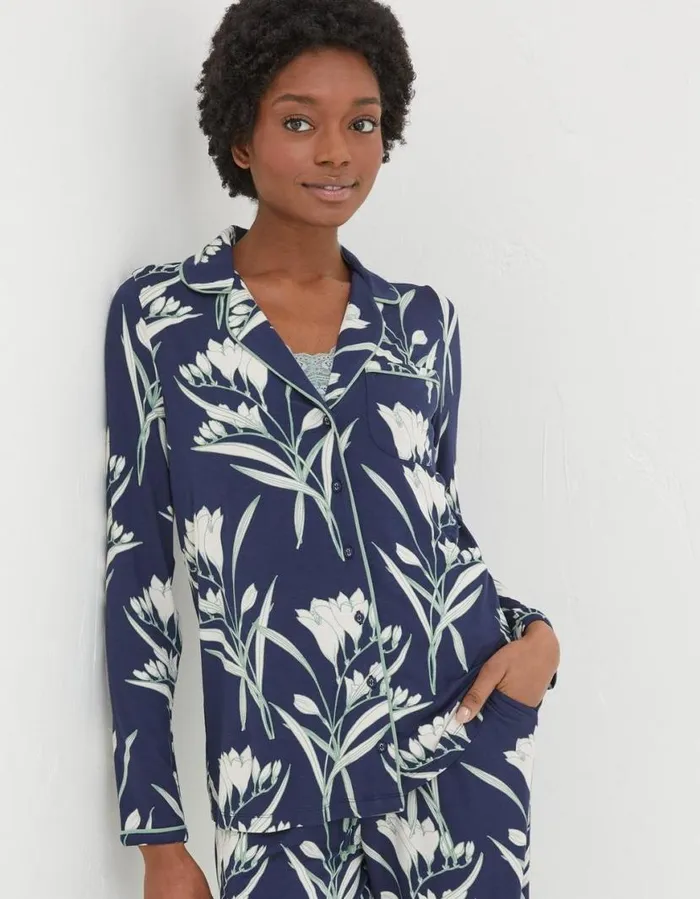 Women Nightwear and Loungewear FatFace Spring Blooms Jersey Nightshirt Navy