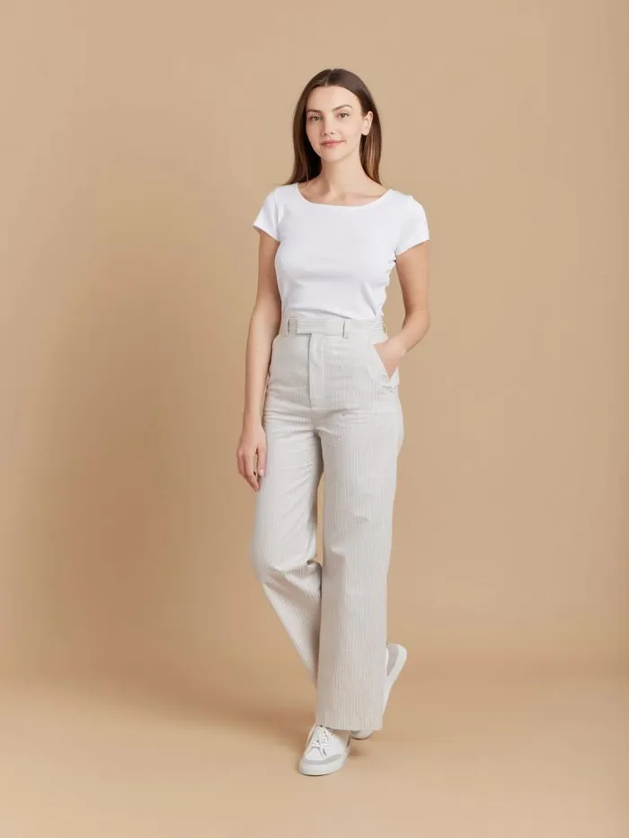 Women Pants and Jeans Agns B Beige Cotton Striped Amelyn Pants