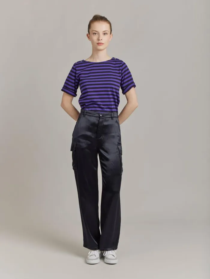 Women Pants and Jeans Agns B Black Satin Cargo Pants
