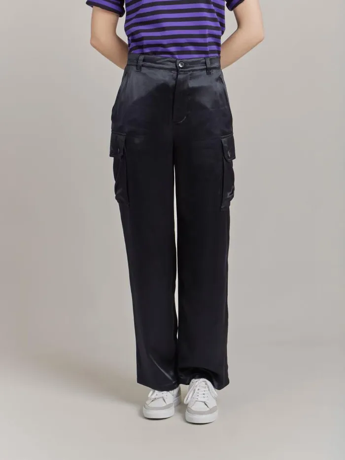 Women Pants and Jeans Agns B Black Satin Cargo Pants