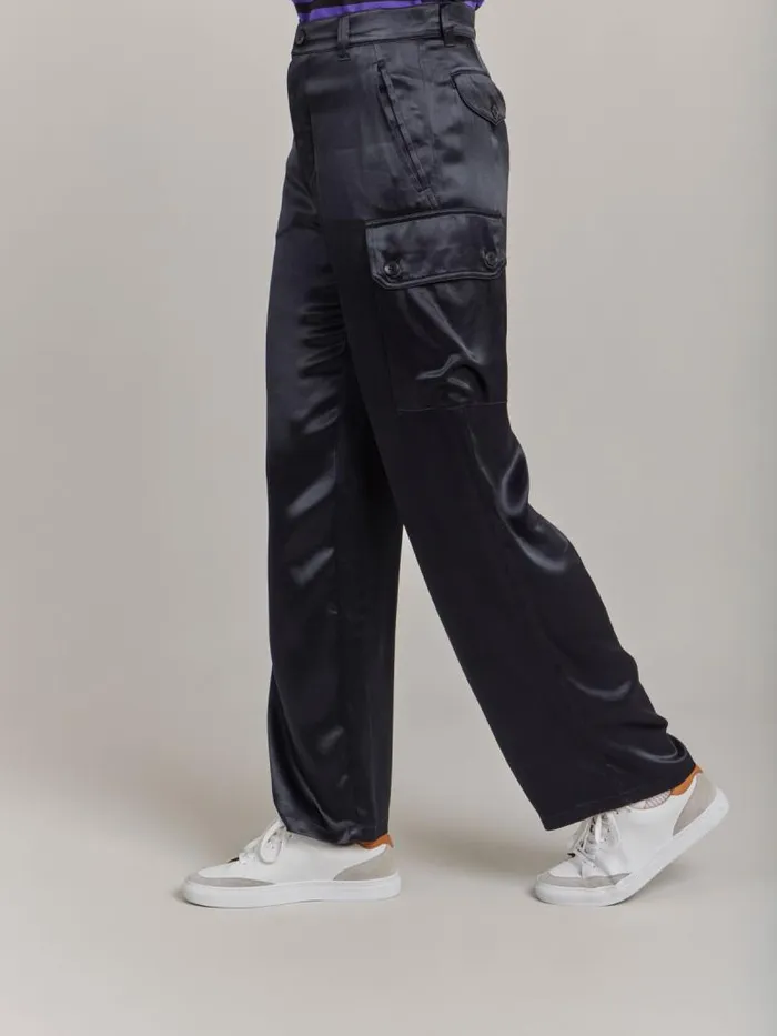 Women Pants and Jeans Agns B Black Satin Cargo Pants