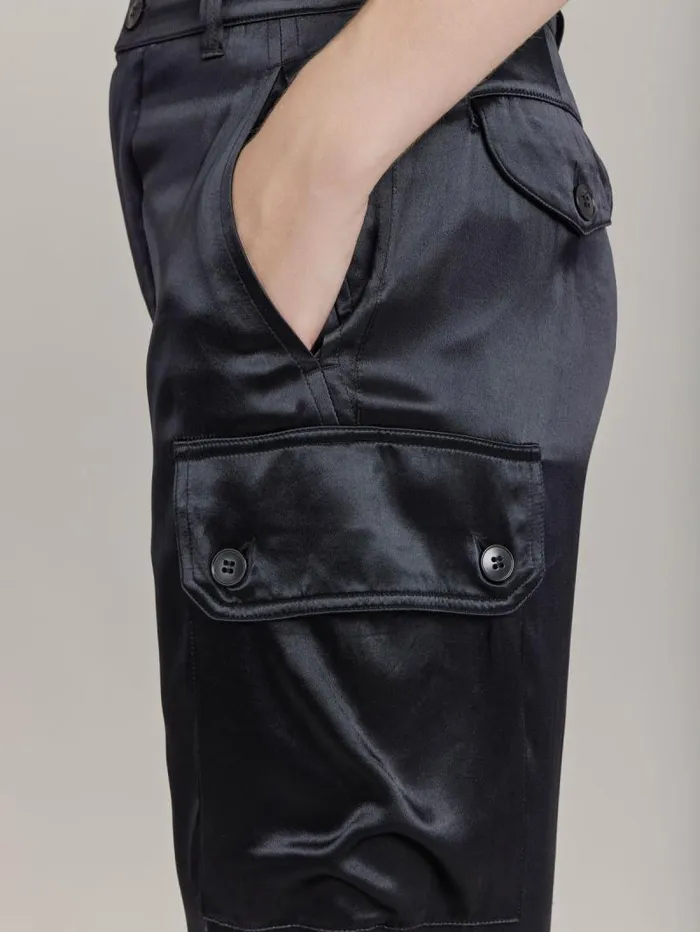 Women Pants and Jeans Agns B Black Satin Cargo Pants