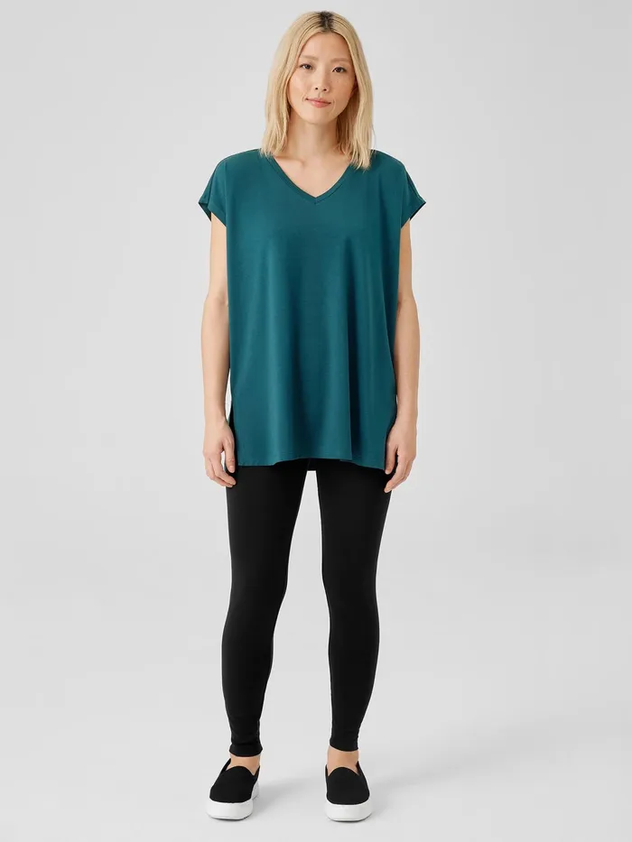 Women Pants Shorts and Jumpsuits Eileen Fisher Stretch Jersey Knit HighWaisted Leggings Black