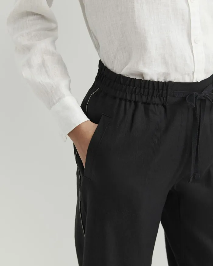 Women Pants Sportscraft Rosa Bead Trim Crop Linen Pant Black