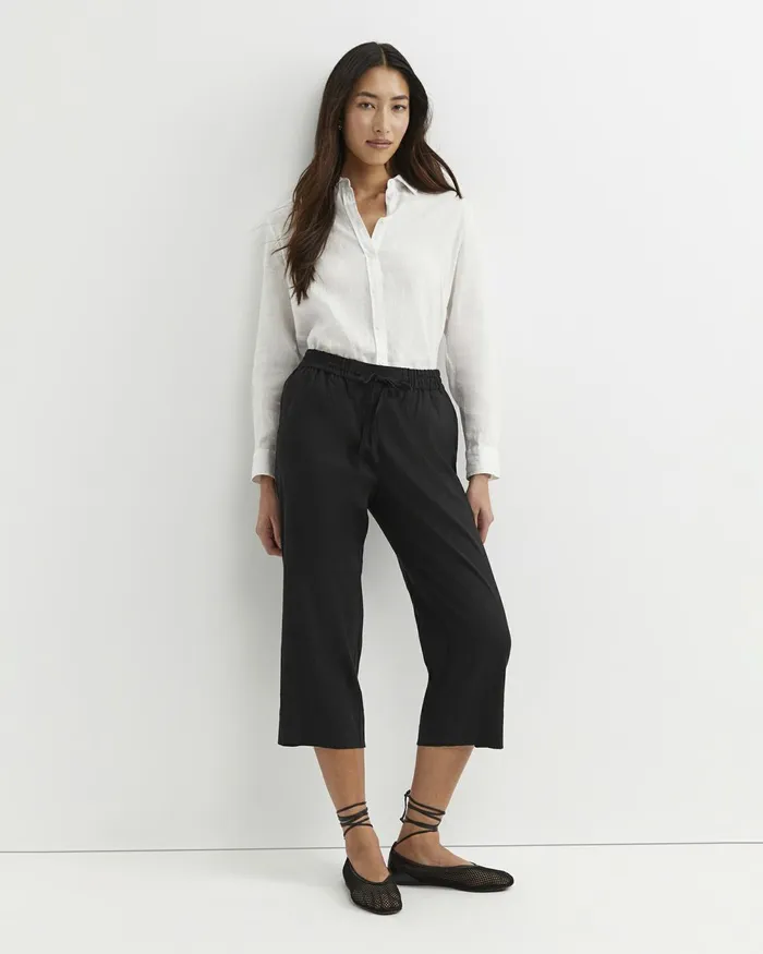 Women Pants Sportscraft Rosa Bead Trim Crop Linen Pant Black