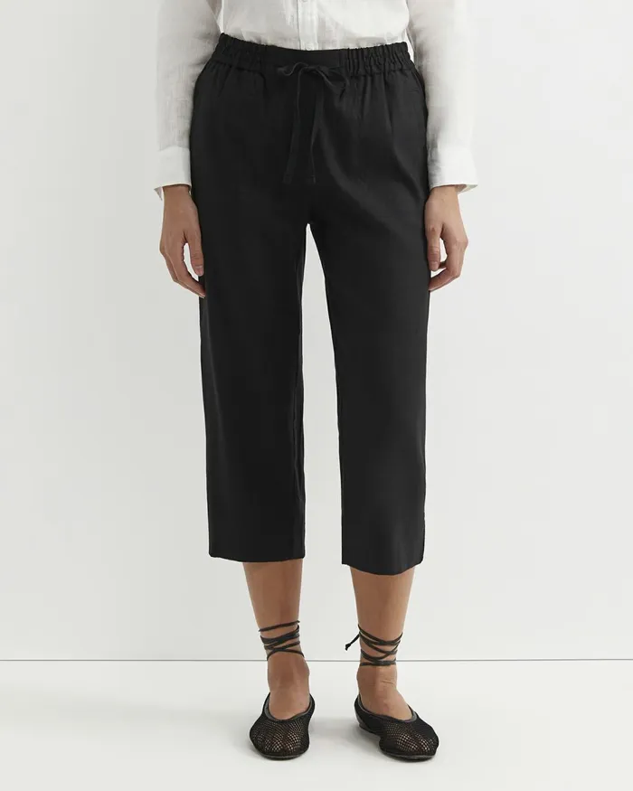 Women Pants Sportscraft Rosa Bead Trim Crop Linen Pant Black