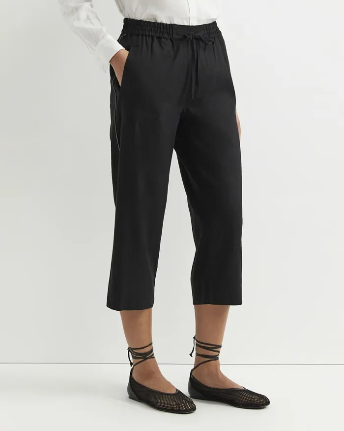 Women Pants Sportscraft Rosa Bead Trim Crop Linen Pant Black